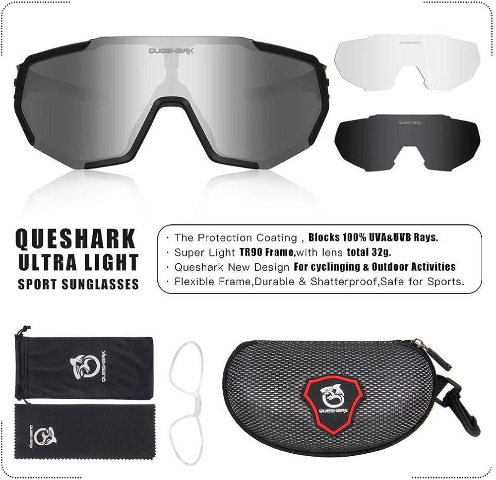 Queshark Cycling Glasses Sports Sunglasses for Men Women with 1 Polarized 2  HD Lens for MTB Running Driving Fishing Baseball Black