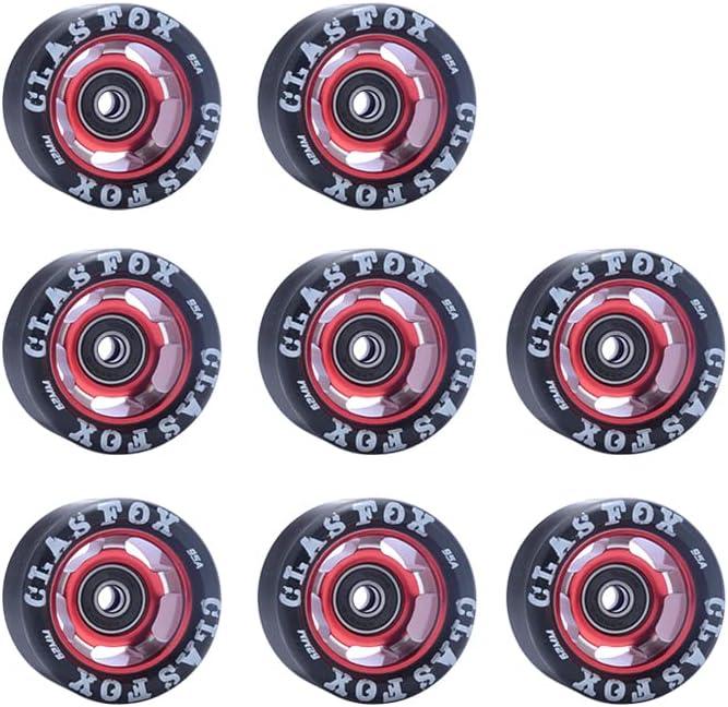 CLAS FOX 95A Speed/Derby Aluminum Roller Skate Wheels Set of 8 Black PU Red Core