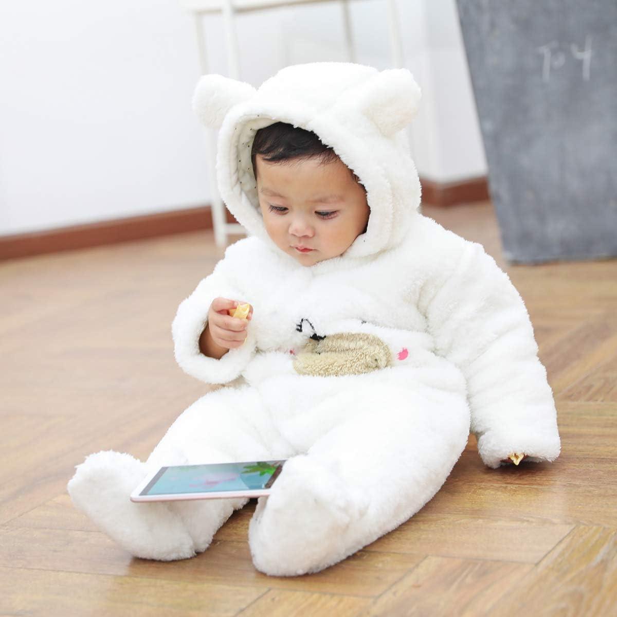 Puseky Newborn Baby Bear Snowsuit Winter Coat Hooded Romper