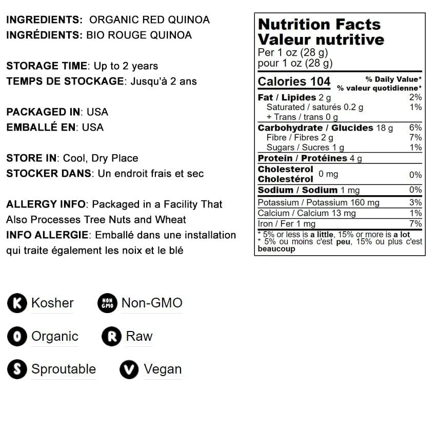 Organic Red Quinoa, 5 Pounds NonGMO, Whole Grain, Sproutable, Kosher