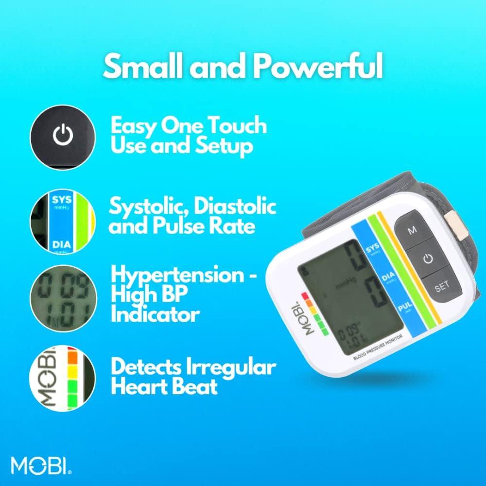 MOBI Health Wrist Blood Pressure Monitor, BP Monitor Irregular Heart Beat  Detection Cuff Automatic with Large Display Screen Support Charging Supply