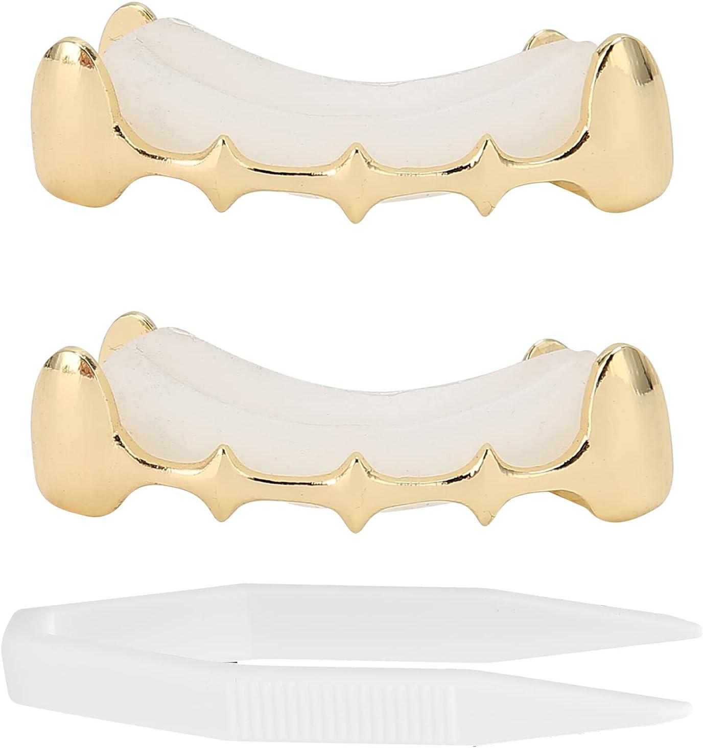 Custom Fit Vampire Hip Hop Teeth Grillz Set - Gold Dracula Teeth for ...