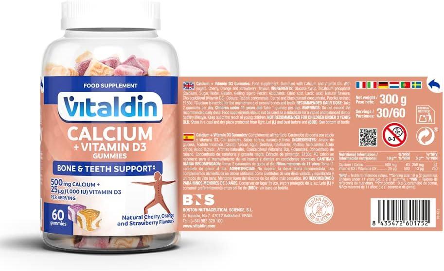 VITALDIN Calcium + Vitamin D3 Gummies 500 mg Calcium & 1.000 IU Vitamin