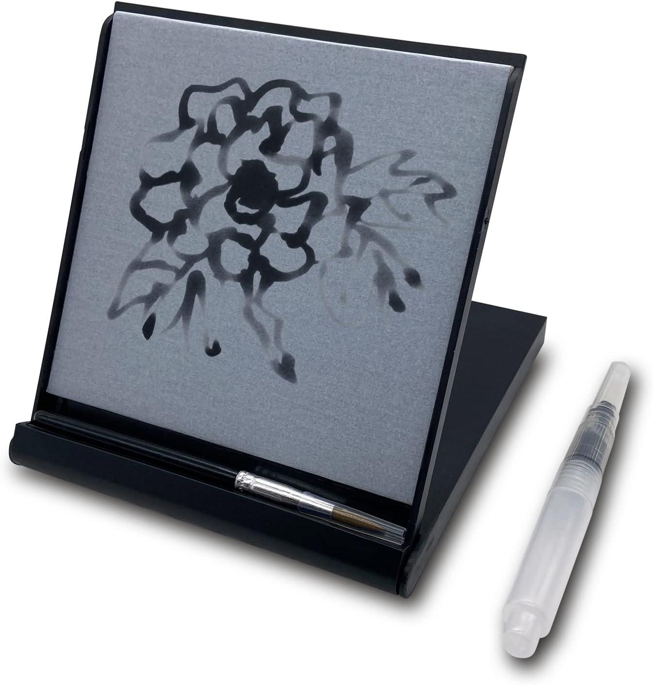  eSaturn Mini Buddha Water Drawing Board with Bamboo Brush and  Pen- Repeatable Zen Magic Painting Paint -Mini Relaxation Meditation Sketch  Pad, Black White (10004)