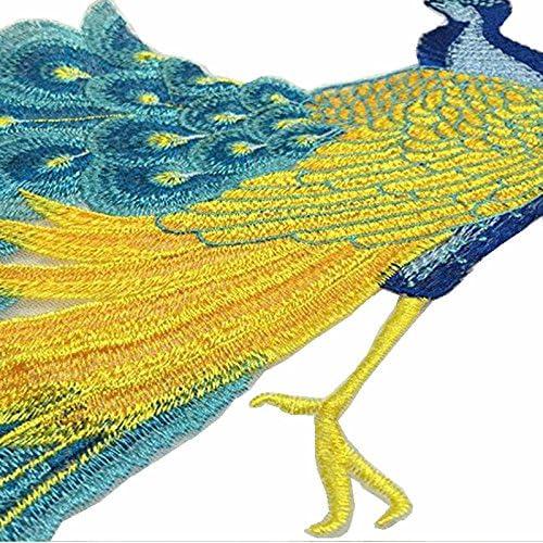 1pce Bright Color Embroidered Peacock Sewing Patches(23.5 X 13.4) (Blue)