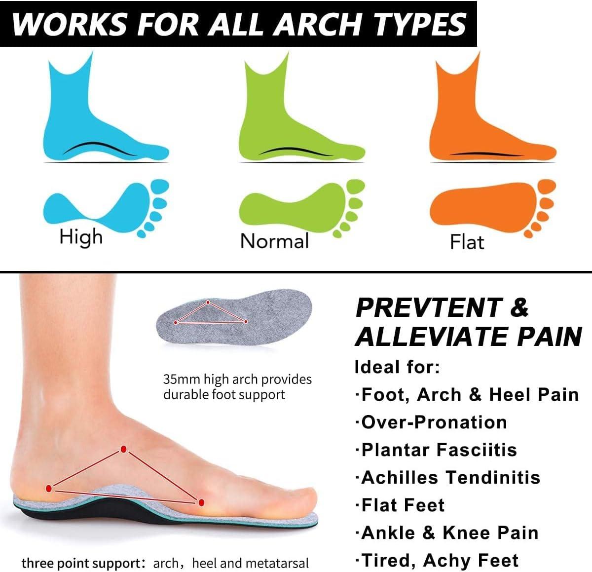 High Arch Support Insoles for Women Men Plantar Fasciitis Relief