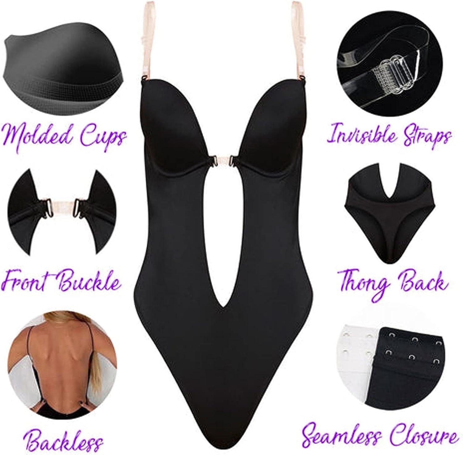 Women Backless Shapewear Bodysuit Plunge Backless Body Shaper Bra Seamless  Thong Low Back Shapewear for Backless Dress Black X-Large