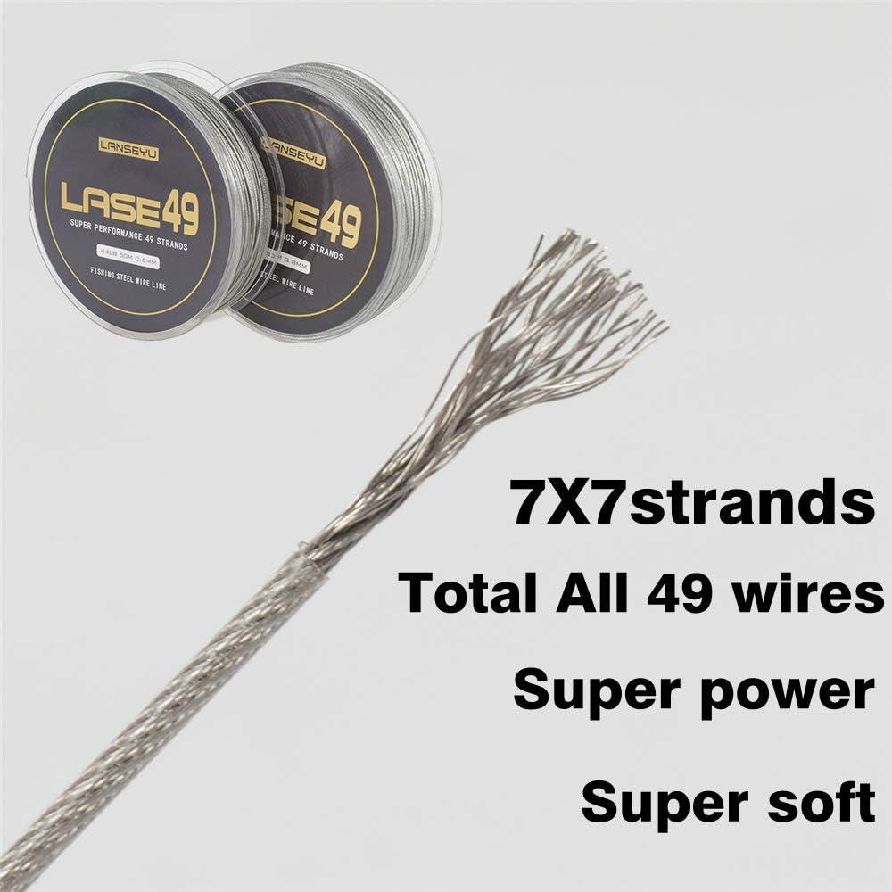 LANSEYU 50 Meters 44lb 70lbTest Fishing Steel Wire line 7x7 Strands 0.6mm  0.8mm Trace Coating Wire Leader Coating Jigging Wire Lead Fish Jigging Line  Fishing Wire Stainless Steel Leader Wire 0.6mm-44lb-50M