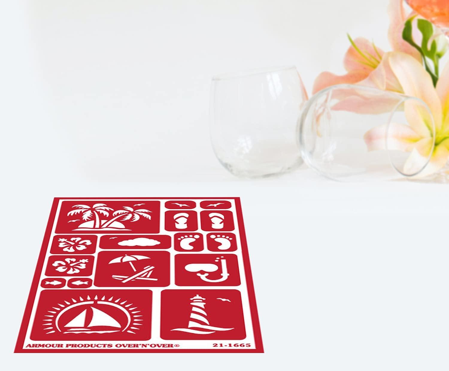 2 Armour Etch Over N Over Reusable Glass Etching Stencils Set, Beach  Themed Stencil, Hibiscus, Aloha, Hawaii, Tiki Inspired Design