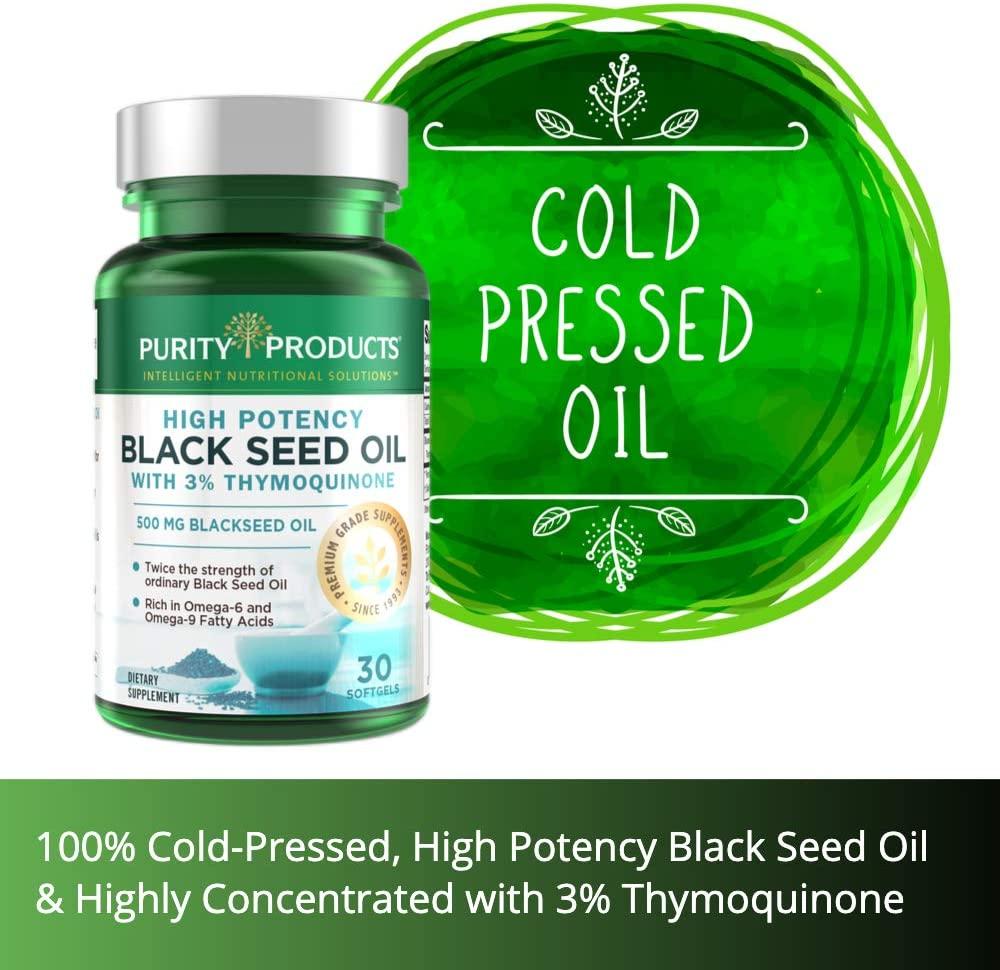 High Potency Black Seed Oil Double Strength + Cold Pressed 3 Thymoquinone 500 mg Black