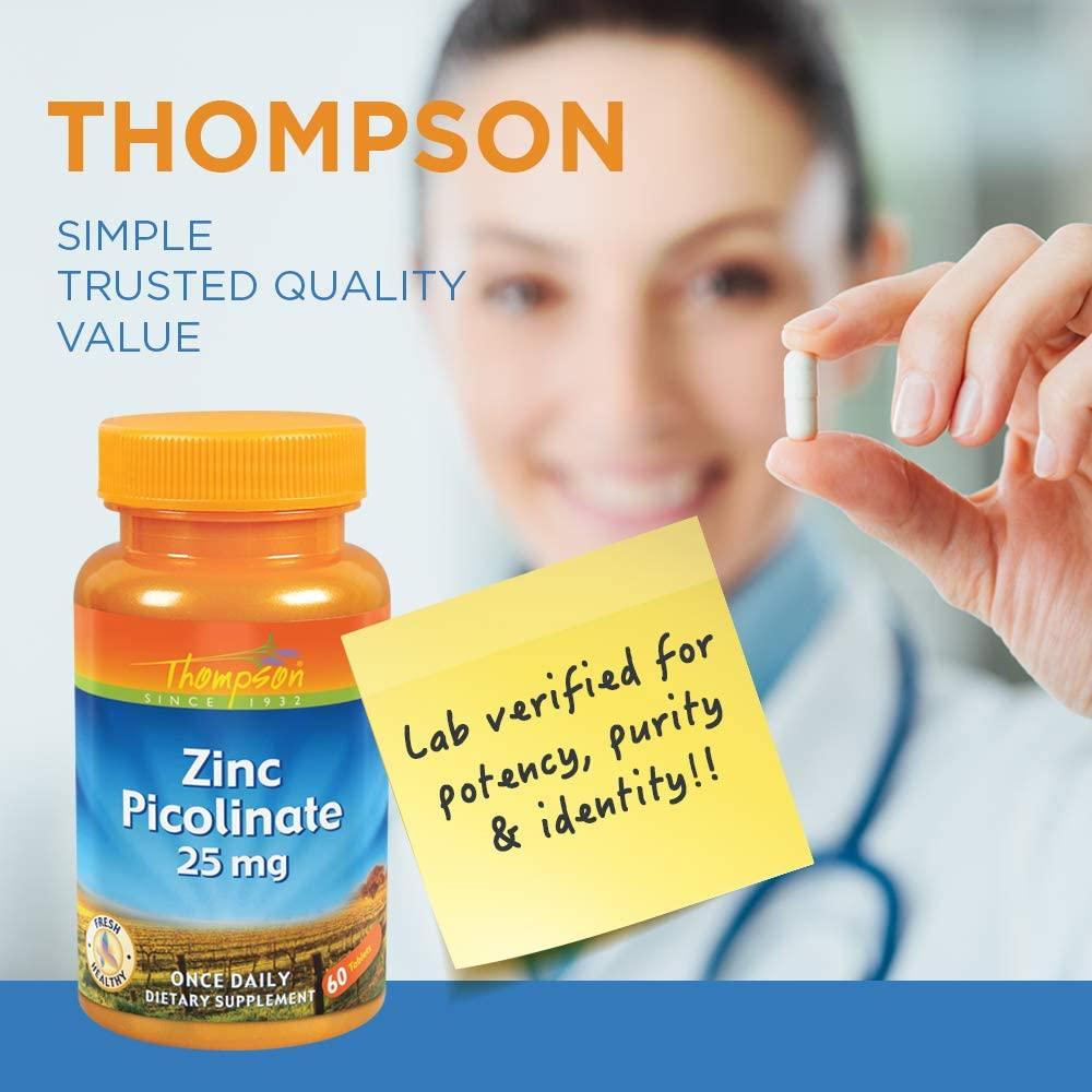 Thompson Zinc Picolinate 25 mg 60 Tablets for Immune Support & Wellness