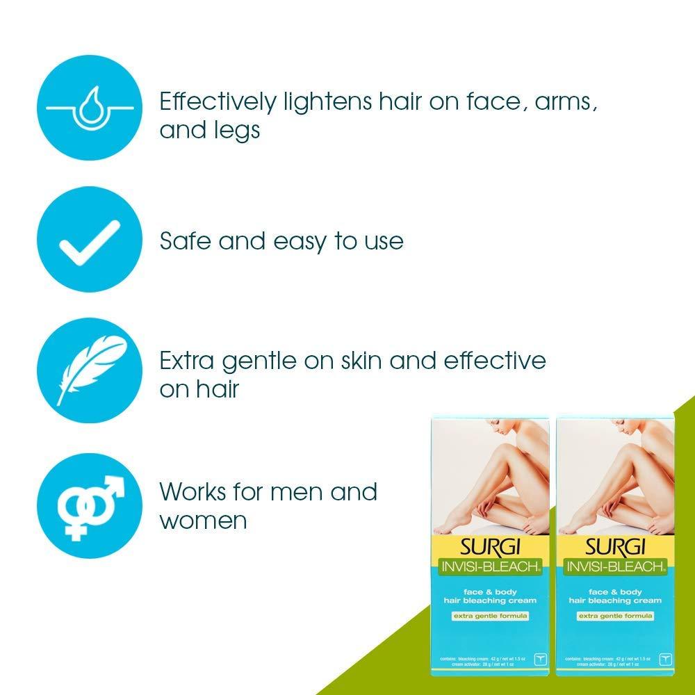 Surgi InvisiBleach Face & Body Hair Bleaching Cream 1.5 oz Pack of 2