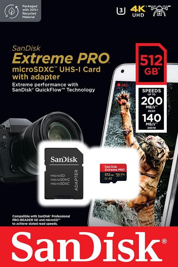 SanDisk 512GB Extreme PRO A2 microSDXC Card UHS-I U3 V30 Read
