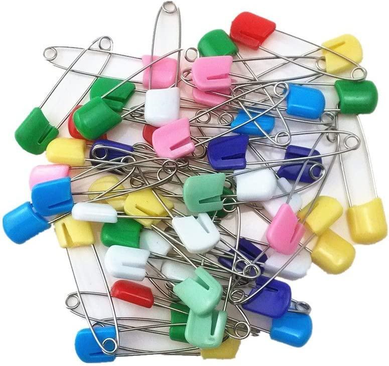 Plastic Head Safety Pins 2 Inch Long 50 Pcs Diaper Nappy Locking Random  Color