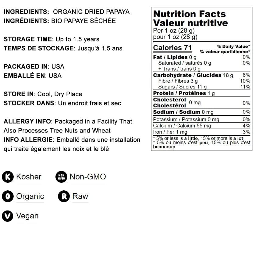 Organic Dried Papaya Spears, 16 Pounds Kosher, Unsulfured, Unsweetened, Vegan, Bulk