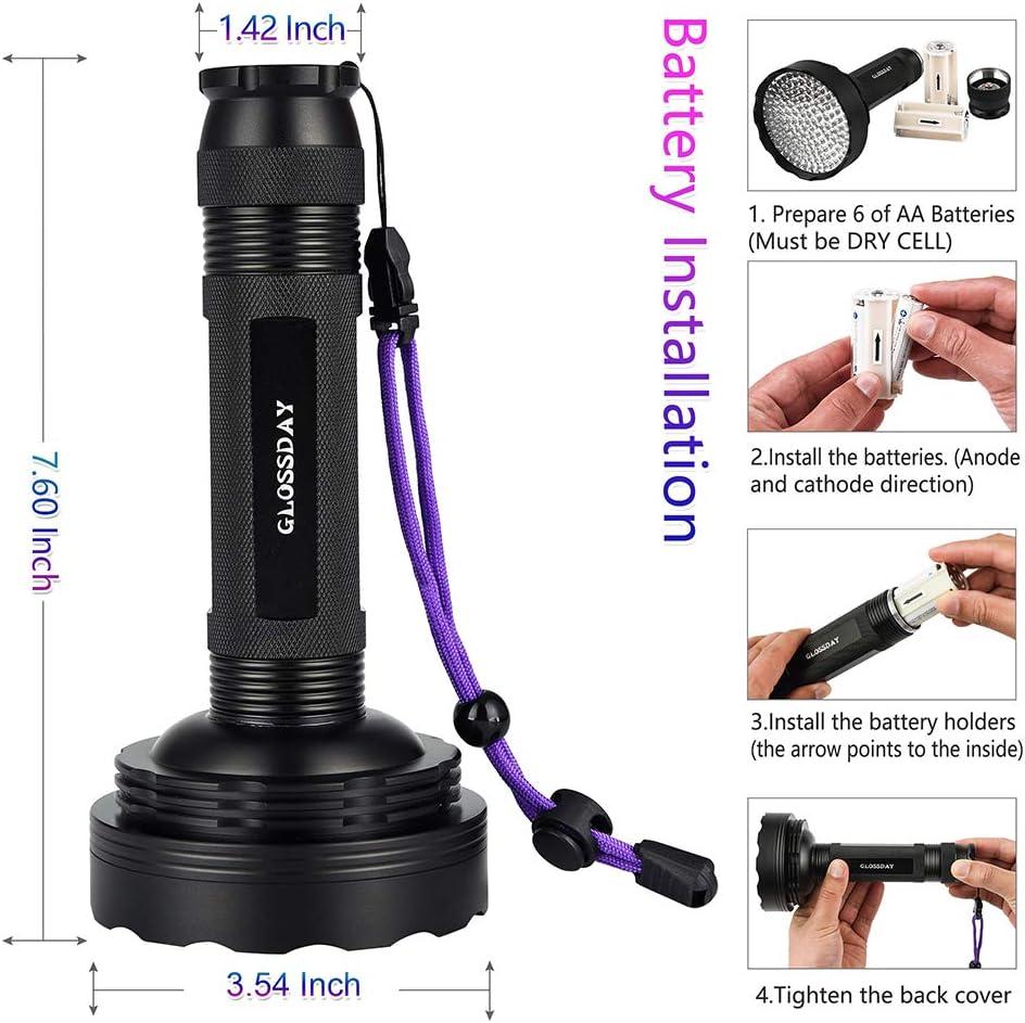 GLOSSDAY 128 LED UV Blacklight Flashlight - Professional Bright