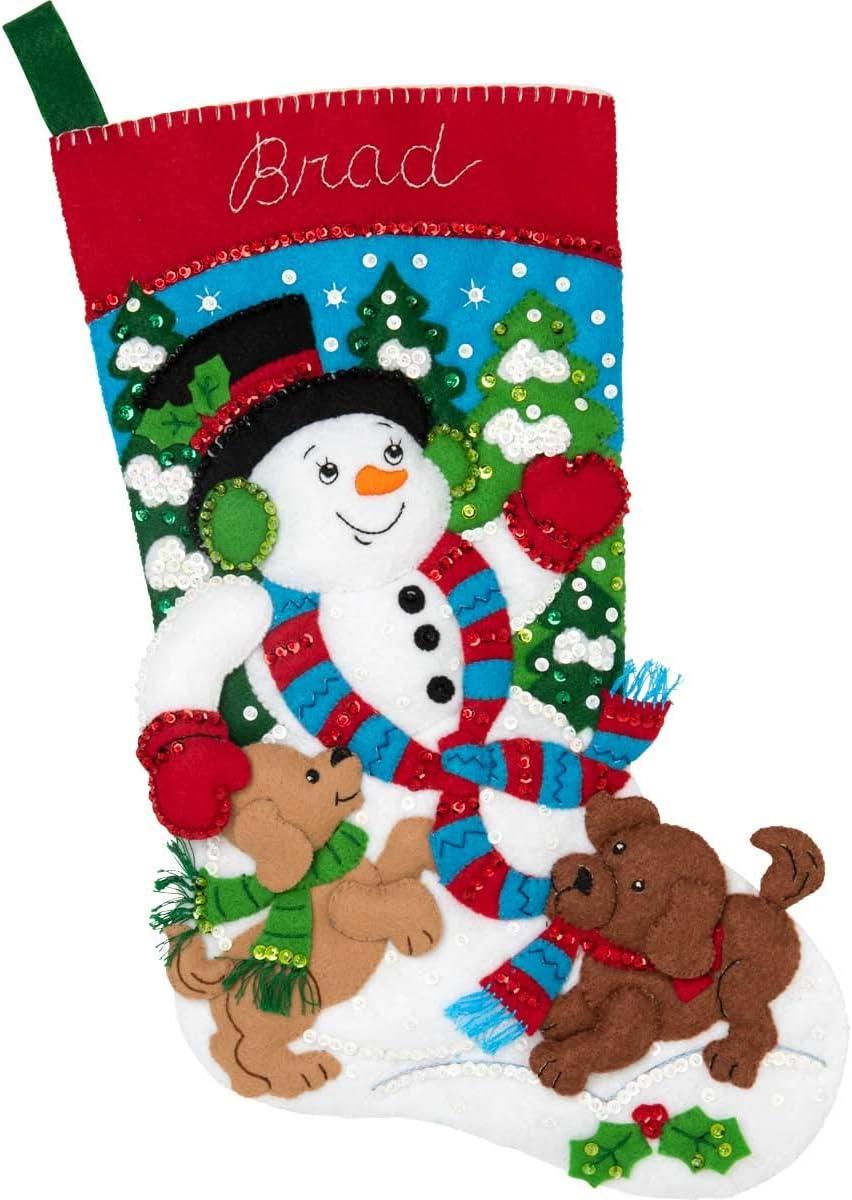 Bucilla 18-Inch Christmas Stocking Felt Applique Kit, Woodland Snowman