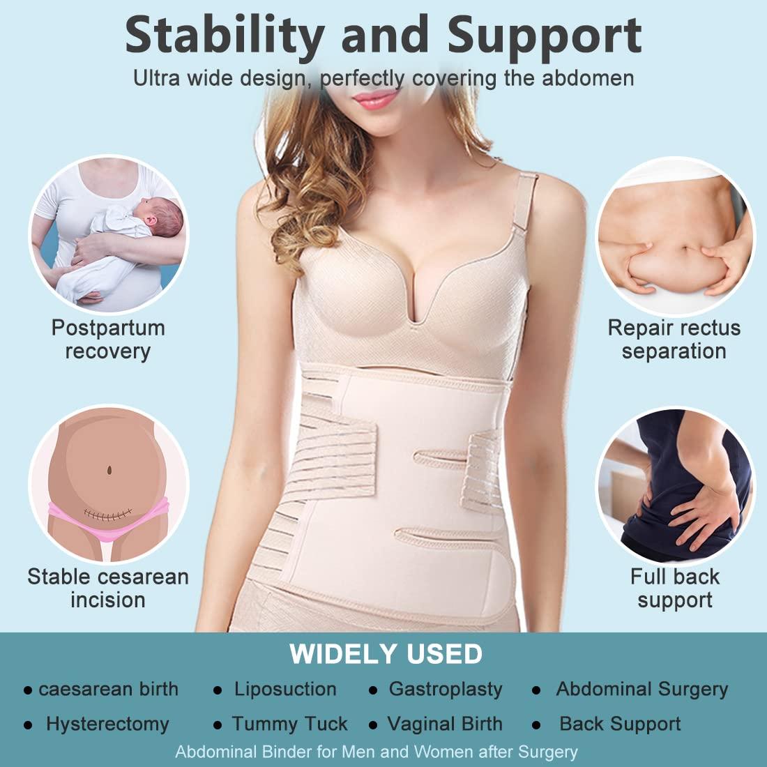 Postpartum Belly Band Wrap Belt C Section Binder - Faja Postparto Cesarea Post  Pregnancy Recovery Support Girdle - After Birth Waist Trainer Body Shaper  For C-Section Natural Birth Post Hysterectomy Beige One