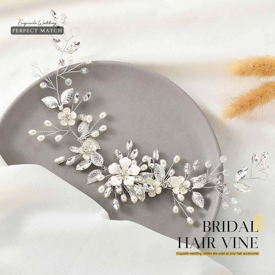 Casdre Flower Bridal Hair Pins Silver Pearl Bride Wedding Hair Accessories  Rhinestone Wedding Headpiece for Women and Girls(Pack of 3) 