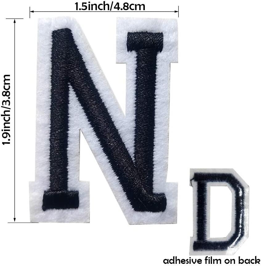 1 inch Black Letter N Iron on Embroidered Patch, White