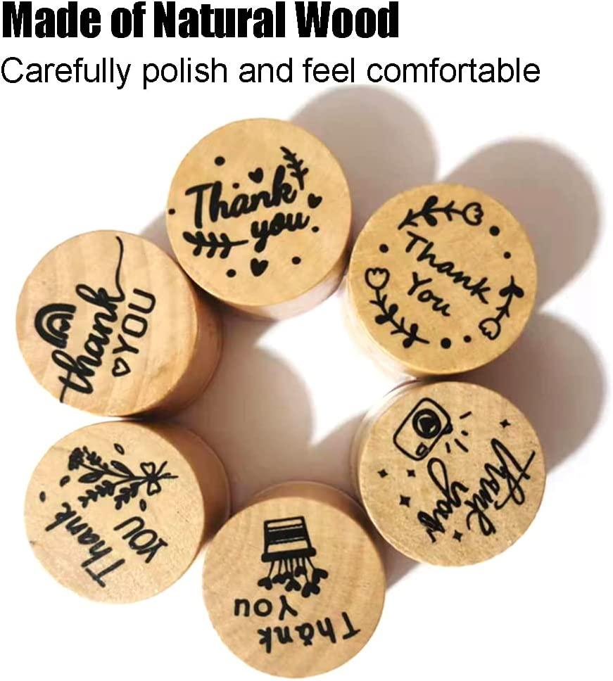 JZTang 6 Pcs Wooden Stamps Set Round Wooden Rubber Stamps for Card