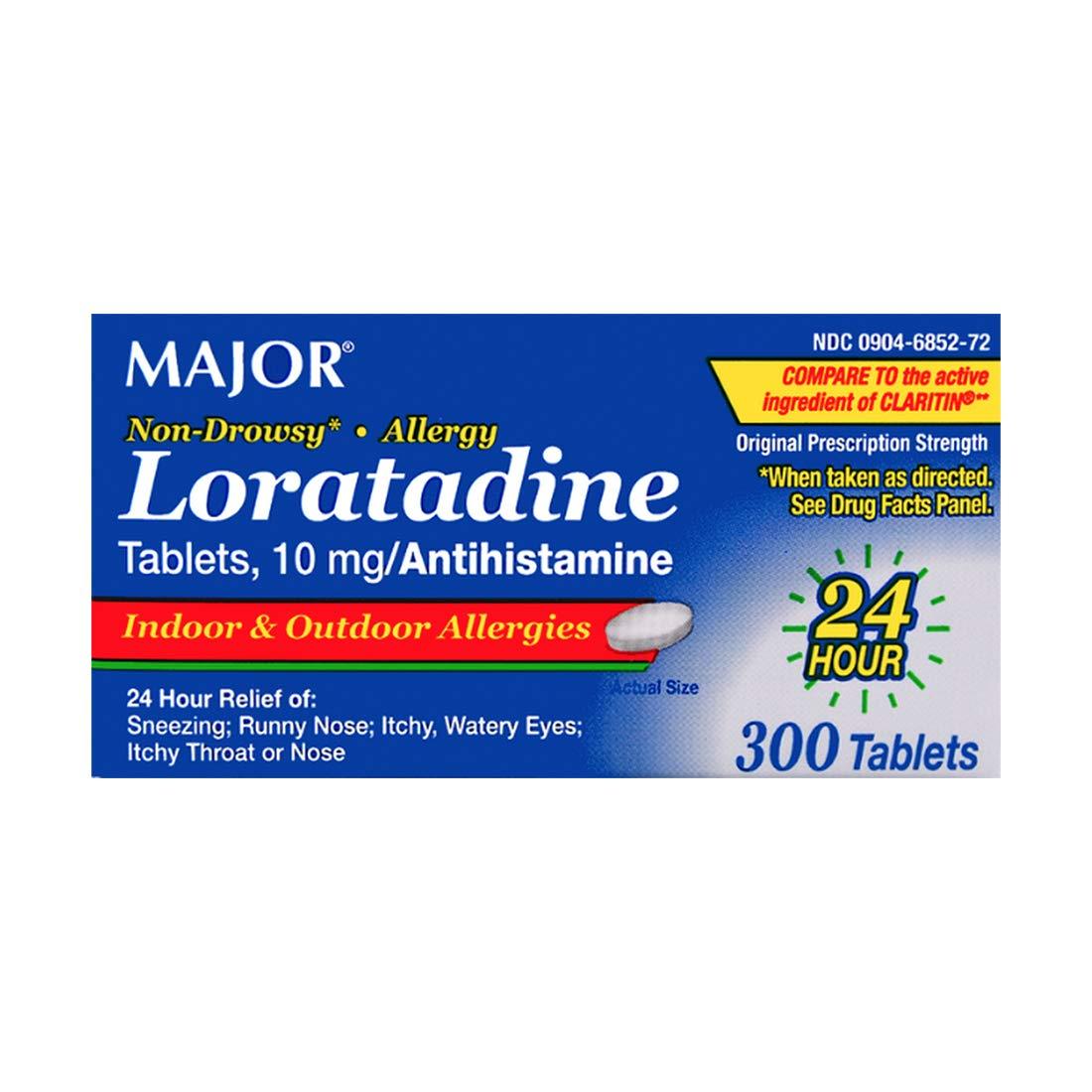 Major Allergy Relief Loratadine 10mg 300 Tablets Pack of 1