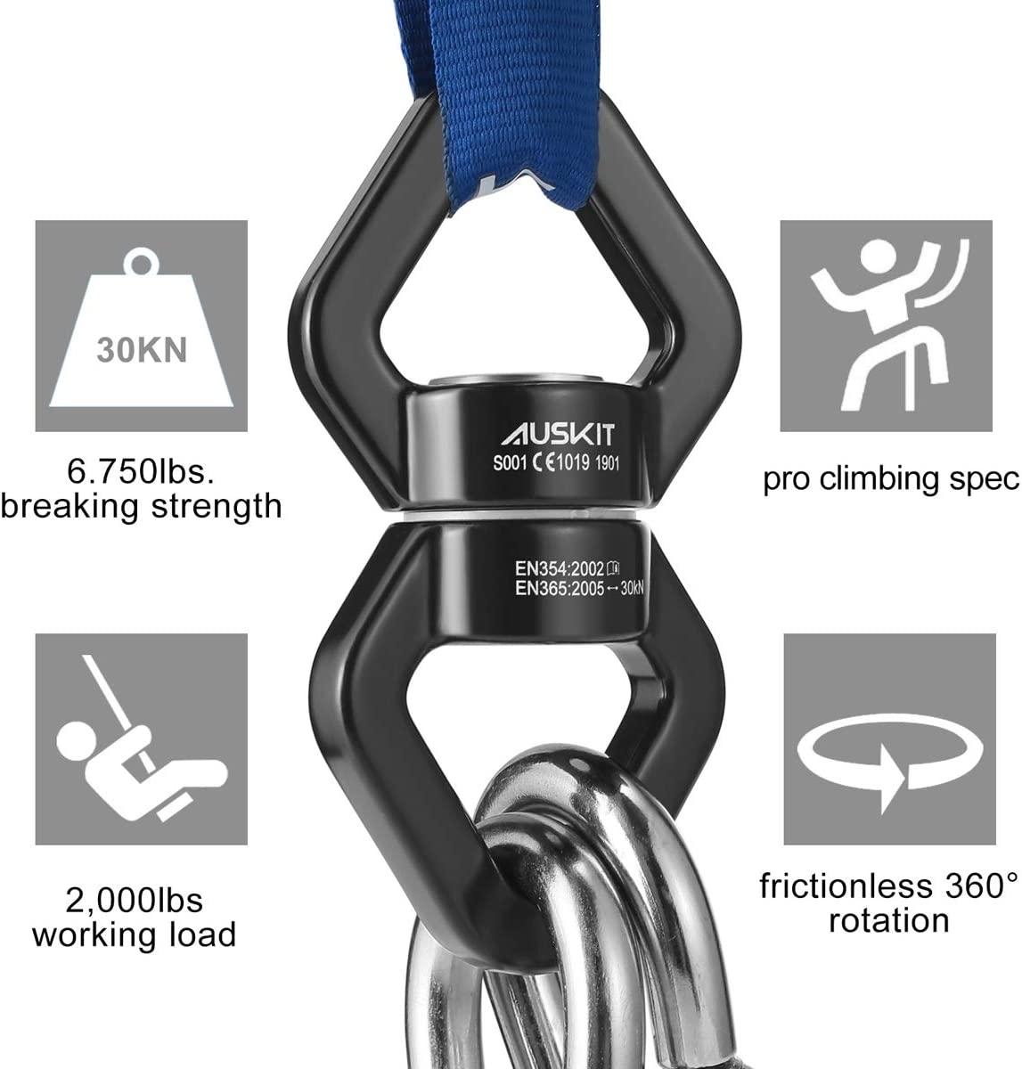 AusKit Swing Swivel, 30 KN Safest Rotational Device Hanging Accessory for Web  Tree Swing, Therapy Swing, Aerial Dance, Swing Spinner Hanger, Rock Climbing,  Hanging Hammocks 30 KN Black