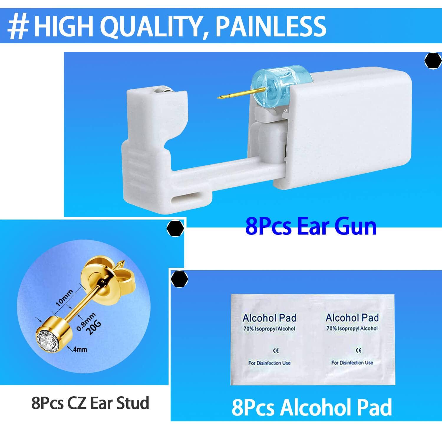 Disposable Self Ear Piercing Kit with 8 CZ Ear Studs Safe Piercing