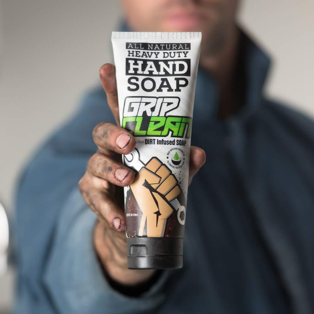 Grip Clean  Hand Cleaner for Auto Mechanics - Heavy Duty Pumice Soap +  Fingernail Brush All Natural & Dirt Infused for Dry Hands Regular 8 Ounce +  Brush