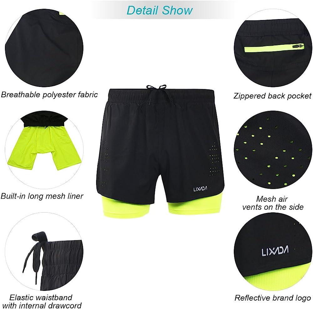 Lixada Men s 2 in 1 Running Shorts Quick Drying Breathable Active