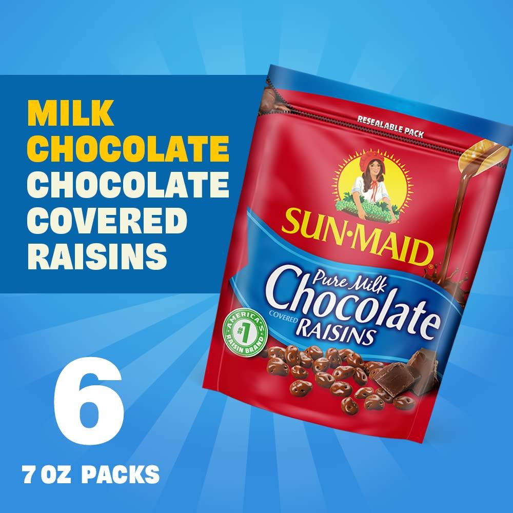 SunMaid Chocolate Covered Raisins Snacks Pure Milk Chocolate Raisins 7 oz Resealable Bags (Pack