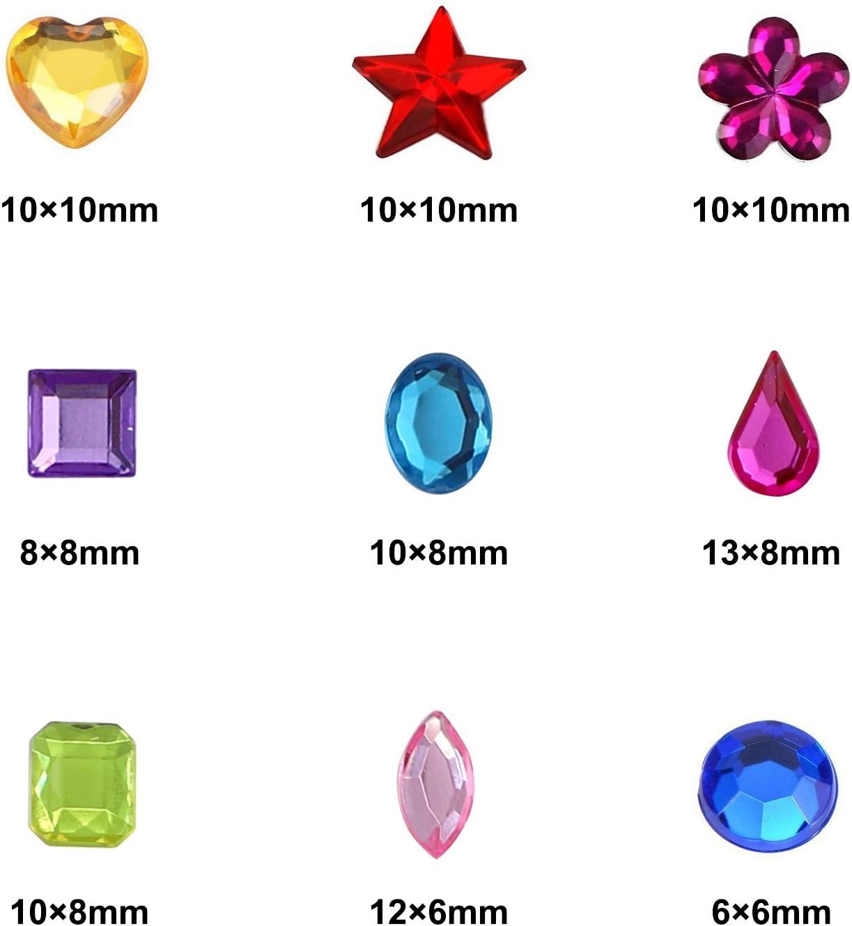Drehdy 900pcs Gems Acrylic Flatback Rhinestones Gemstone Embellishments, 9 Shapes, Muticolor Crystal Gems 6-13 mm for DIY Craft