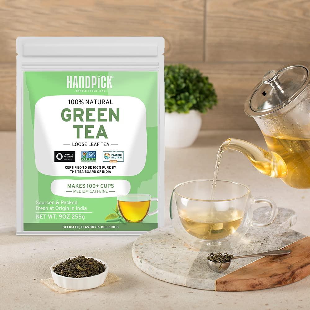 HANDPICK, Green Tea Loose Leaf (255g/9oz) 100+ Cups NonGMO, Premium