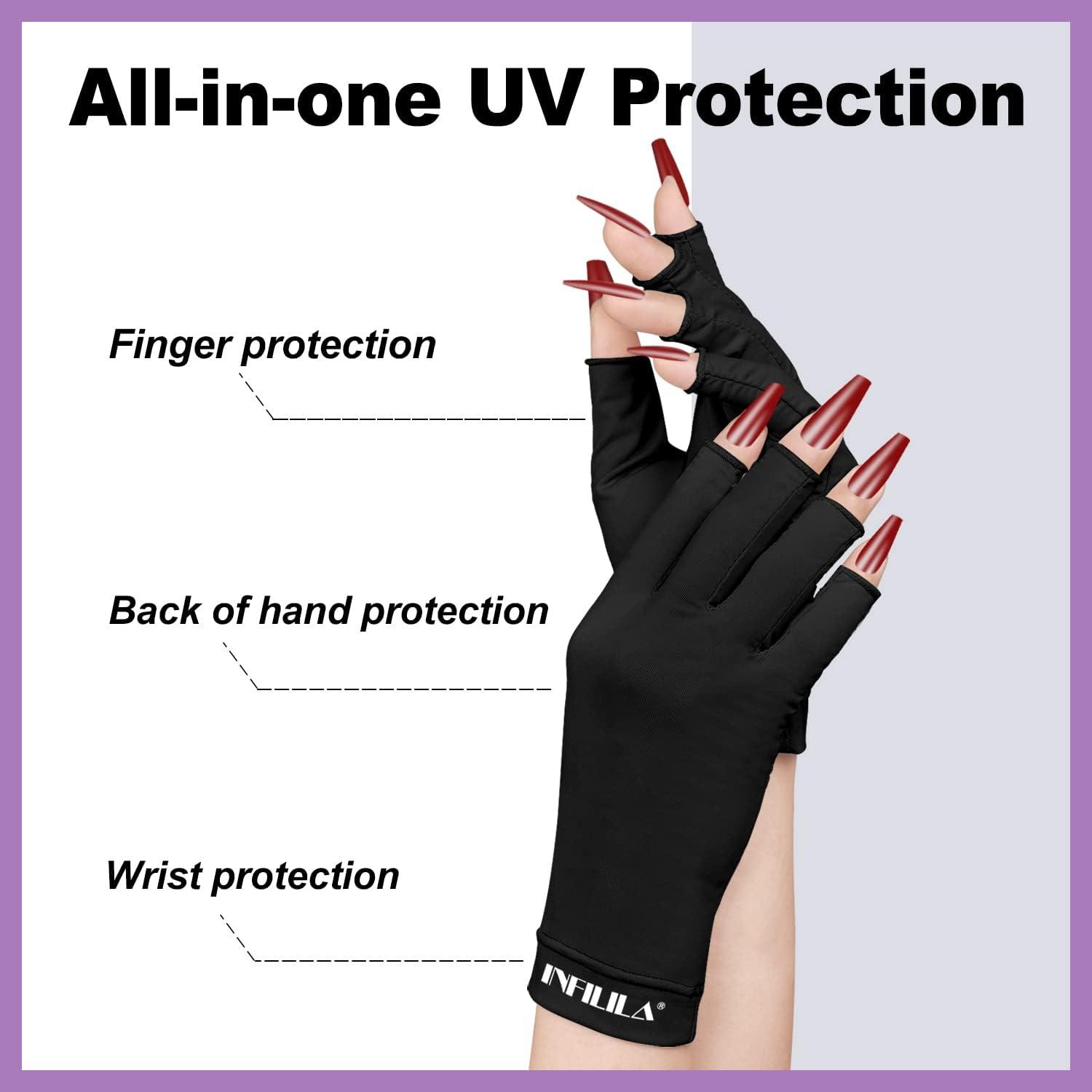 UV Gloves for Nails INFILILA UV Light Gloves for Gel Nails Professional UPF  50+ UV Protection Gloves for Gel Manicure Skin Care Fingerless Gloves for  Protecting Hands from UV Nail Lamp (Black)