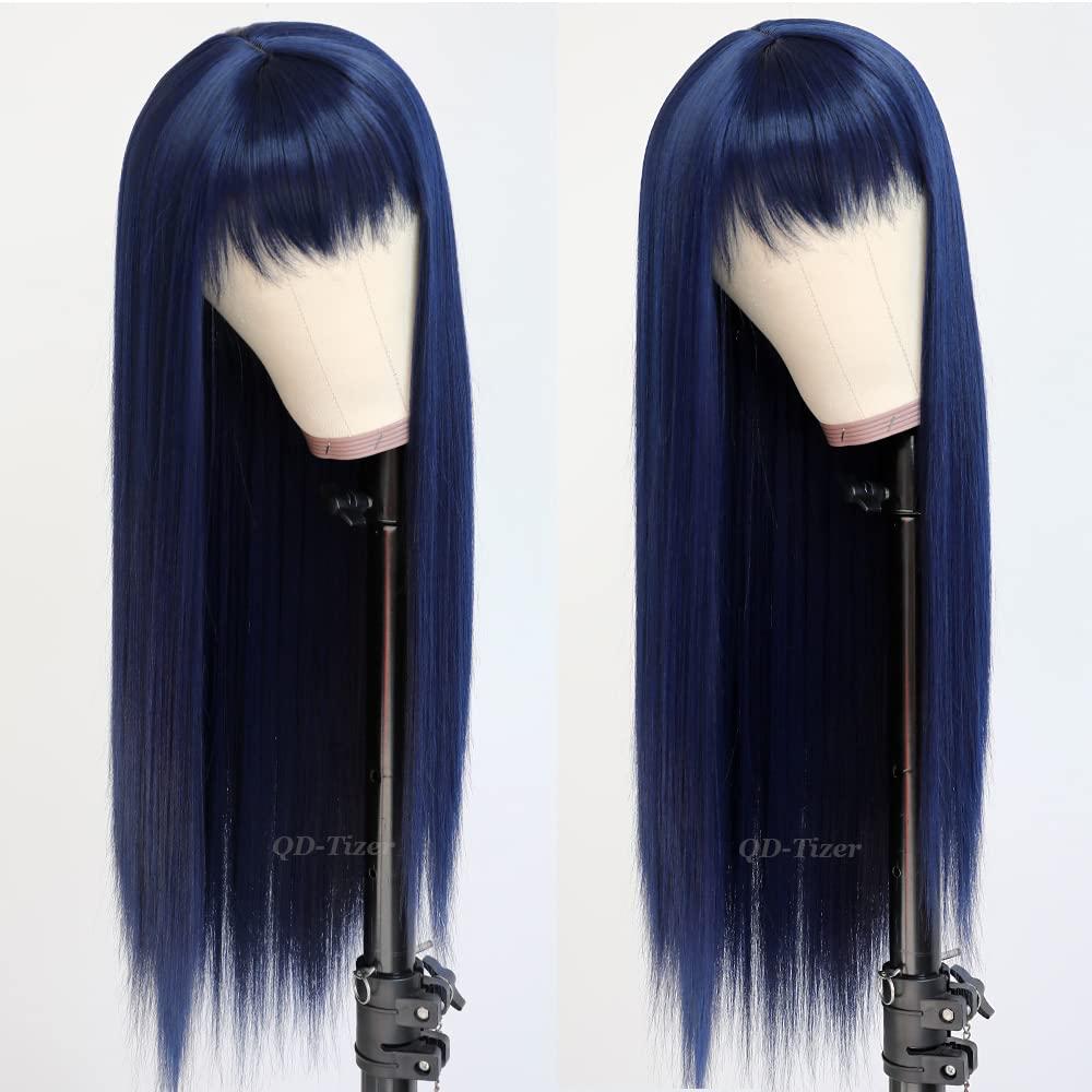 QD-Tizer 24 Dark Blue Synthetic Wig with Bangs Heat Resistant