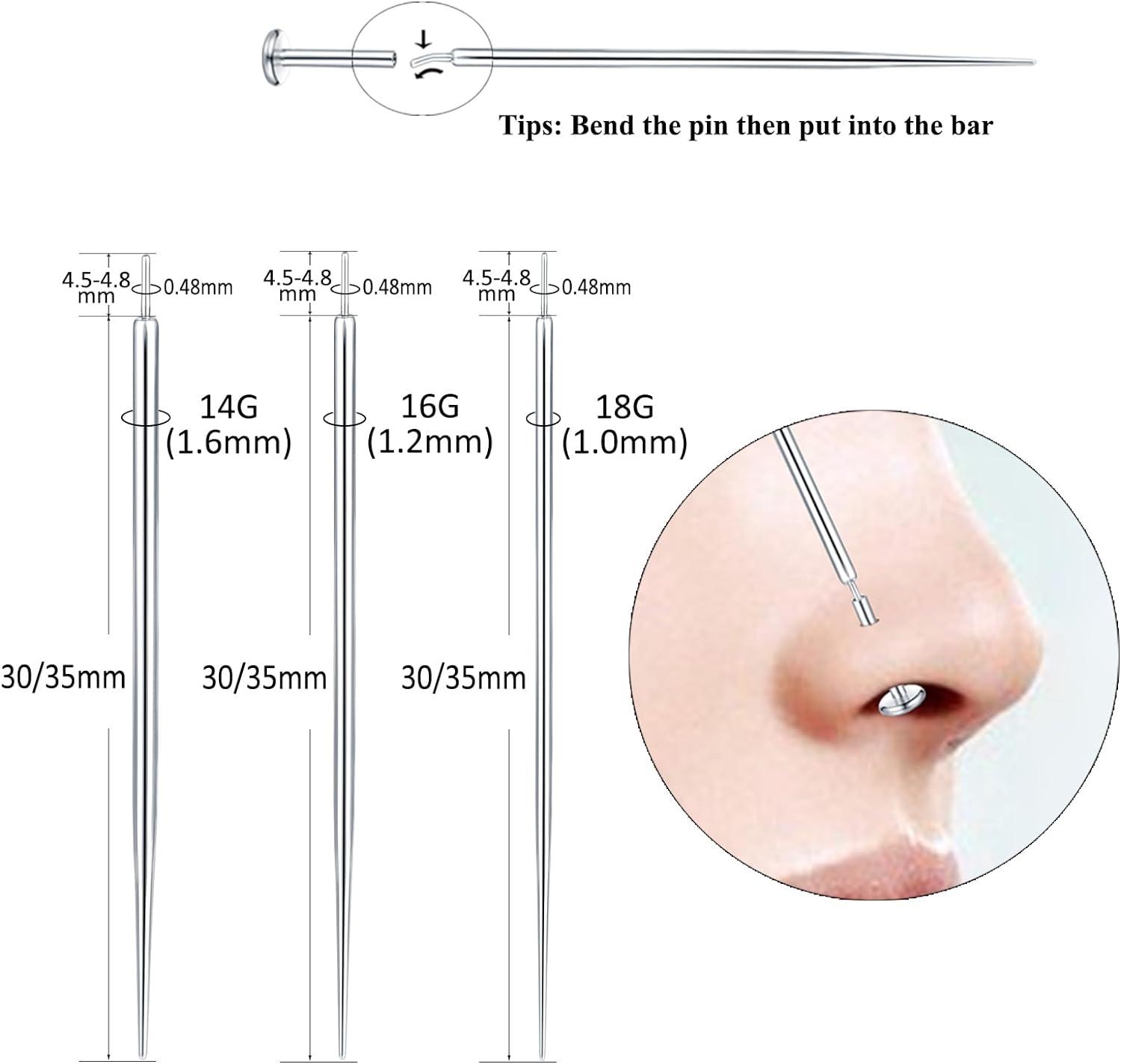 Aumeo G23 Titanium Threadless Piercing Taper 14G 16G 18G Piercing Insertion  Pin Taper for Nose Lip Monroe Ear Tragus Helix Push in Body Piercing  Stretching Kit Assistant Tool 2PCS-16G 18G