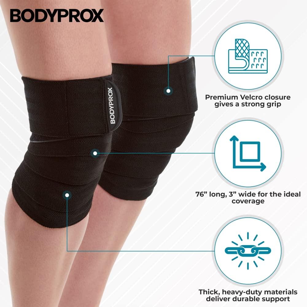 Bodyprox Knee Wrap 2 Pack for Squats, Weightlifting