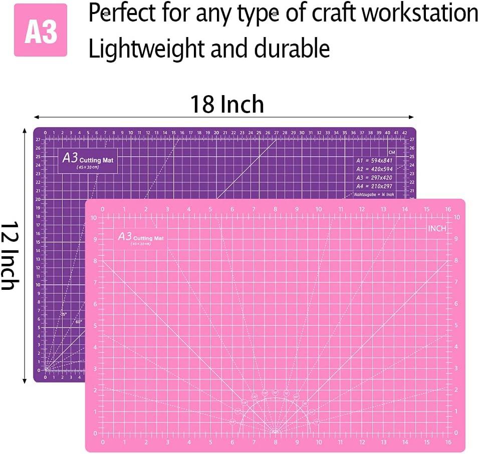 Headley Tools 12 x 18 Inch Self Healing Cutting Mat, Durable Rotary Cutting  Mat Double Sided 5-Ply Gridded A3 Cutting Board for Craft, Fabric,  Quilting, Sewing, Scrapbooking Project, Pink/Dark purple Pink/Dark Purple