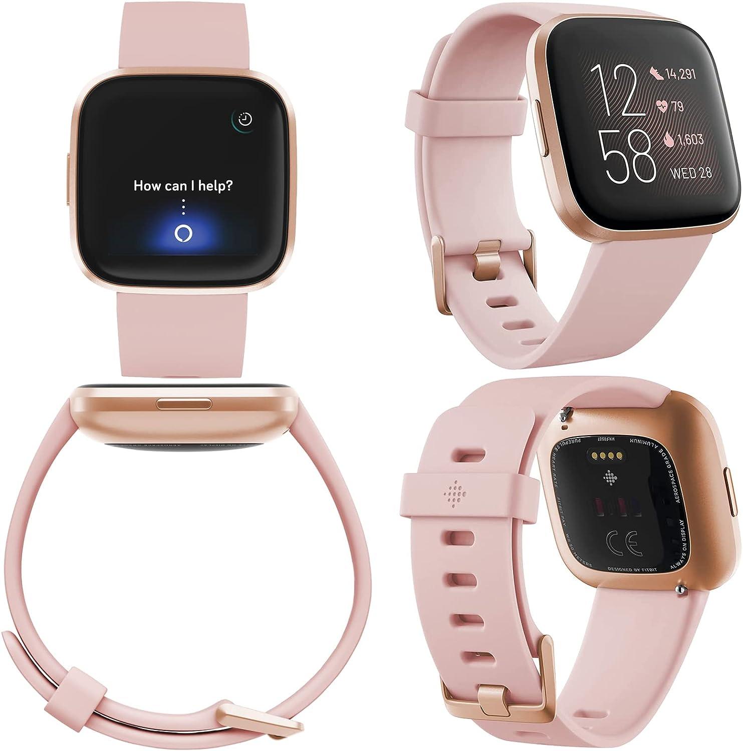 Fitbit Versa Health and Fitness Smart Watch Bundle Petal