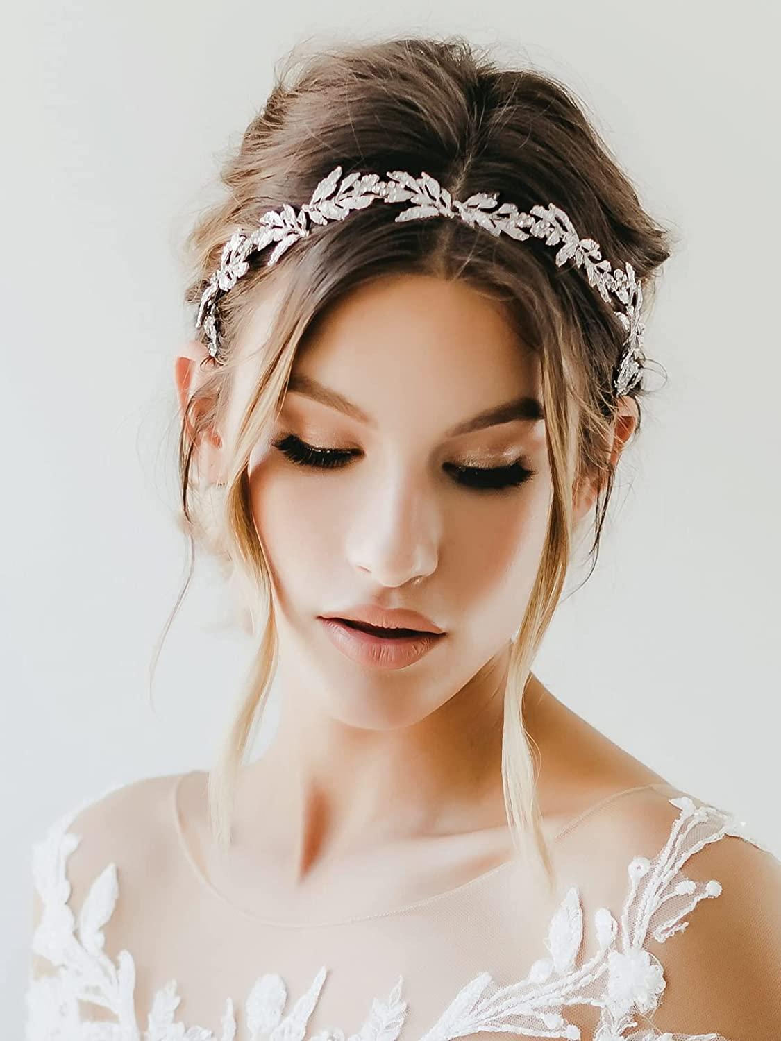 SWEETV Leaf Wedding Headpieces for Bride Silver Bridal Headband Flower