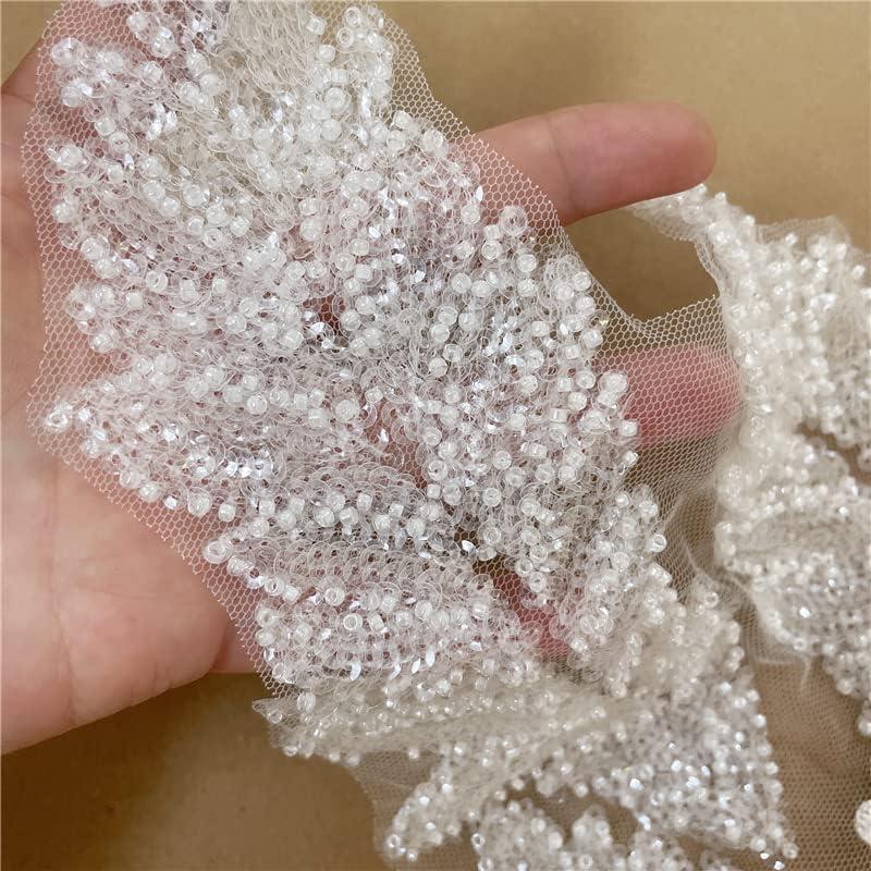 3D Sequin Beads Embroidered Lace Applique Flowers Leaves Sew Trim Patches Glitter Bead Floral Collar Fabric Craft Decoration Patch Sewing Wedding Clo