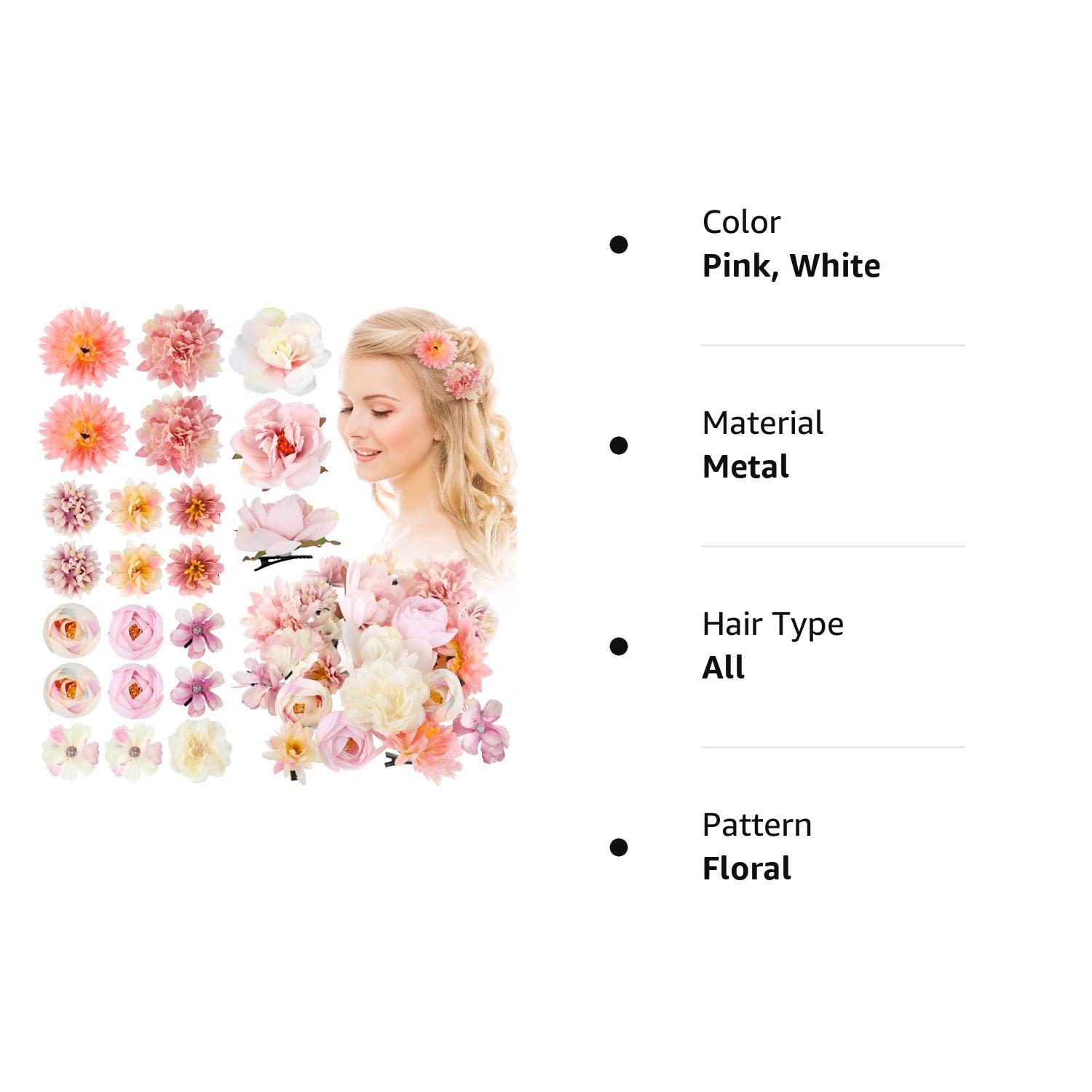 BBTO 21 Pieces Rose Hair Barrettes for Women Flower Hair Accessories Boho  Bride Claw Clip Brooch Pin Headpiece for Girls Wedding (Pink, White) -  Yahoo Shopping