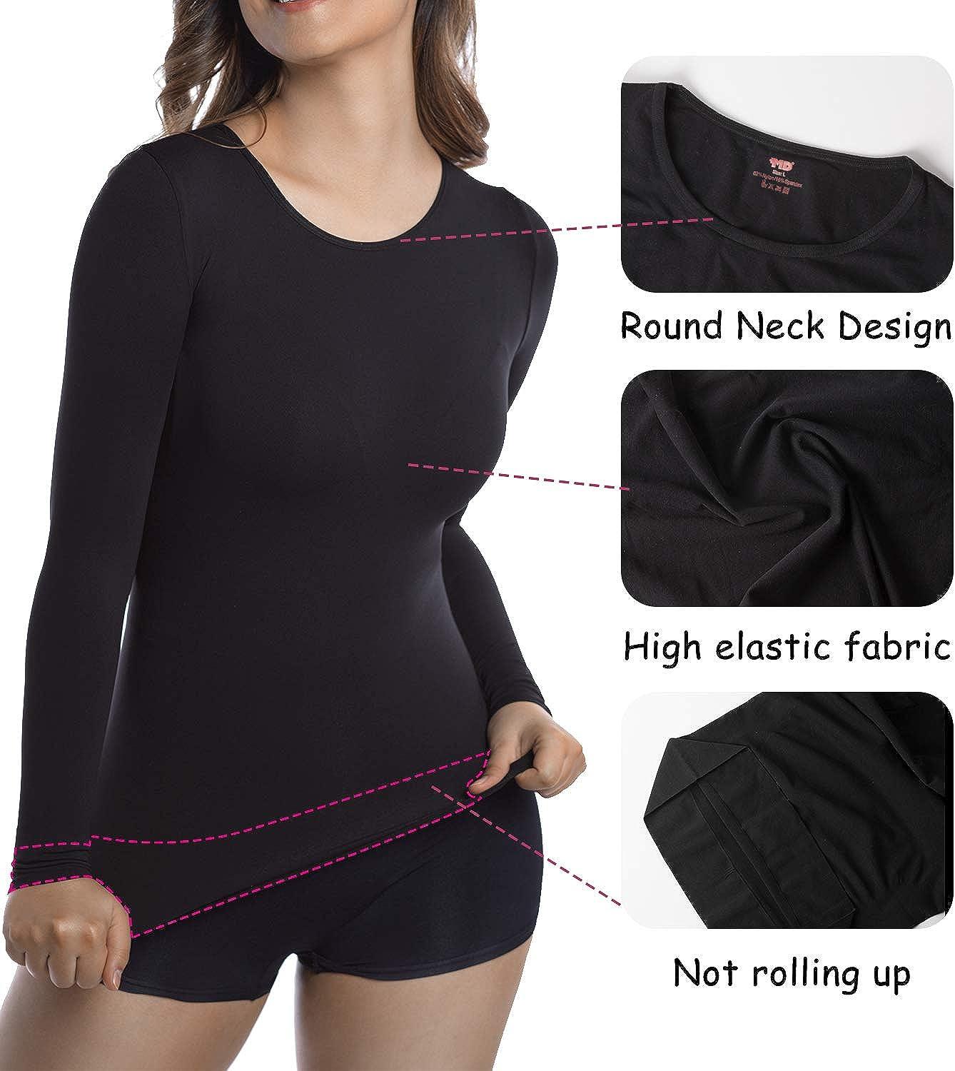 MD Womens Compression Slimming Shirts and Undershirts for Tummy Waist and  Bust Long Sleeves Thermal Underwear Round Neck Black Medium