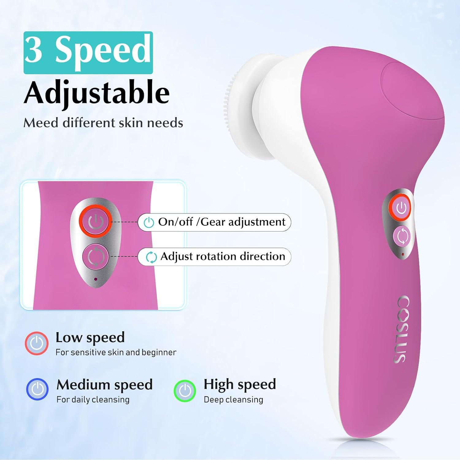 COSLUS 3-in-1 Electric Facial Cleansing Brush | USB Rechargeable | 3 Speed  Exfoliating Spin Scrubber | Waterproof Silicone | Rose Red | Buy Now with  Express International Delivery | GoSupps.com