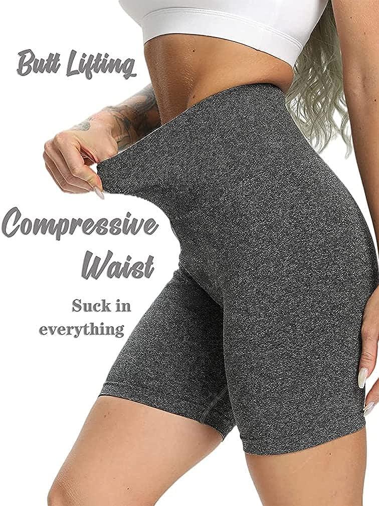 OQQ Women's 3 Piece High Waist Workout Shorts Butt Lifting Tummy Control  Ruched Booty Smile Yoga Short Pants Black Grey Avocadogreen Large