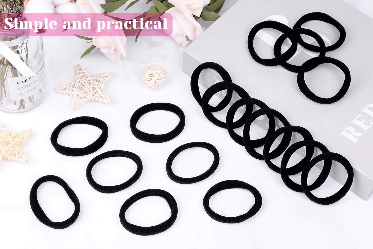 Anezus 50 Pcs Thick Black Hair Ties Large Elastics Bulk Hair Ties