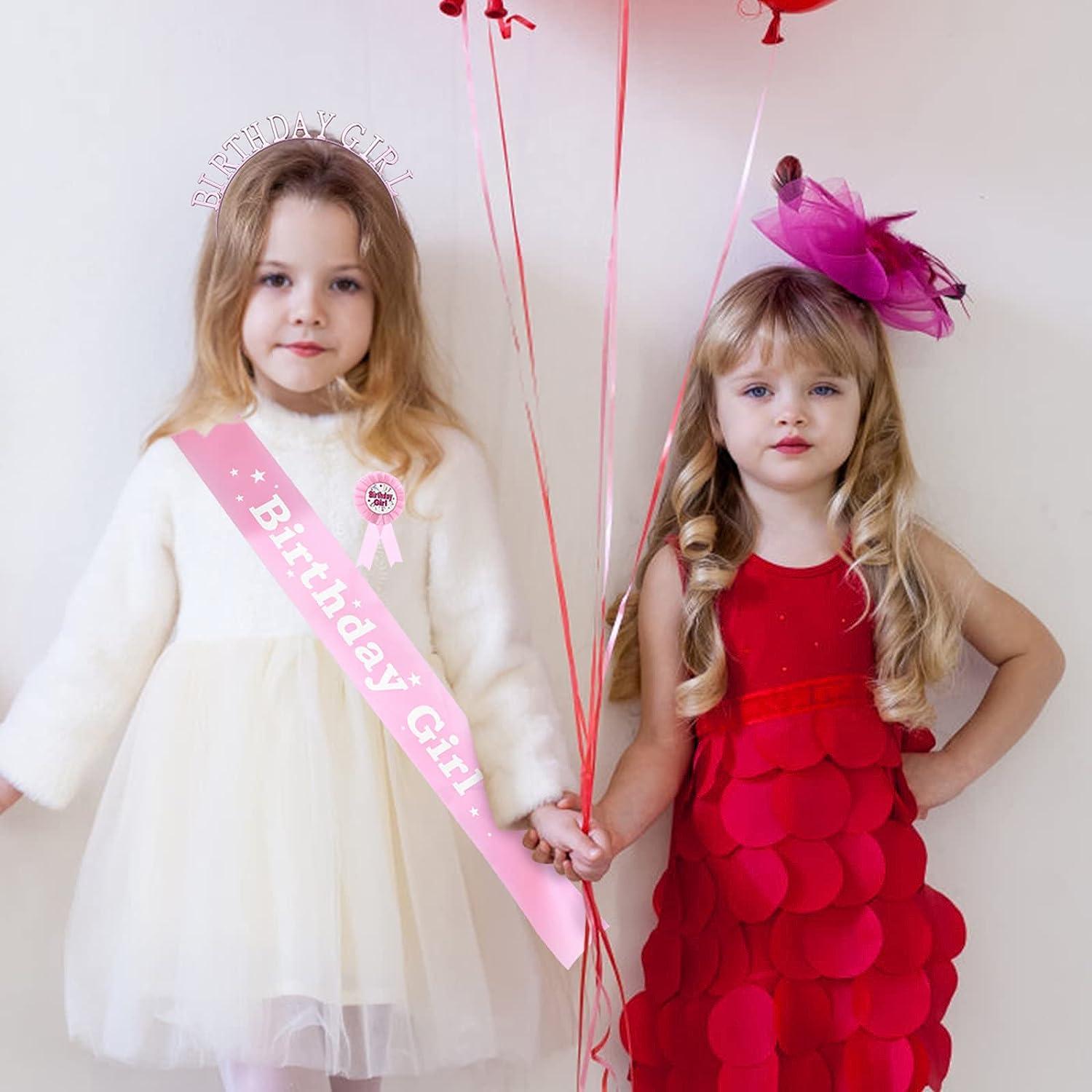 PORUPAEL Girl Birthday Celebration Set, Fuchsia Rosette Badge