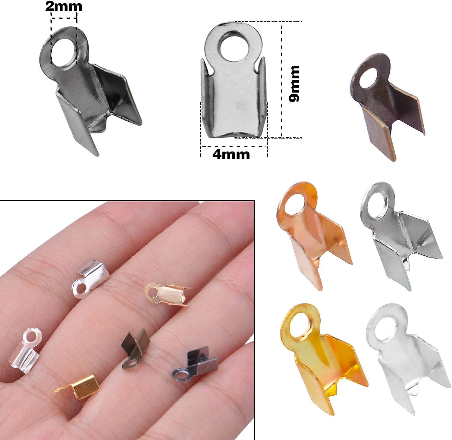 1200pcs Metal Fold Over Cord Ends Crimp Caps for Jewelry Making