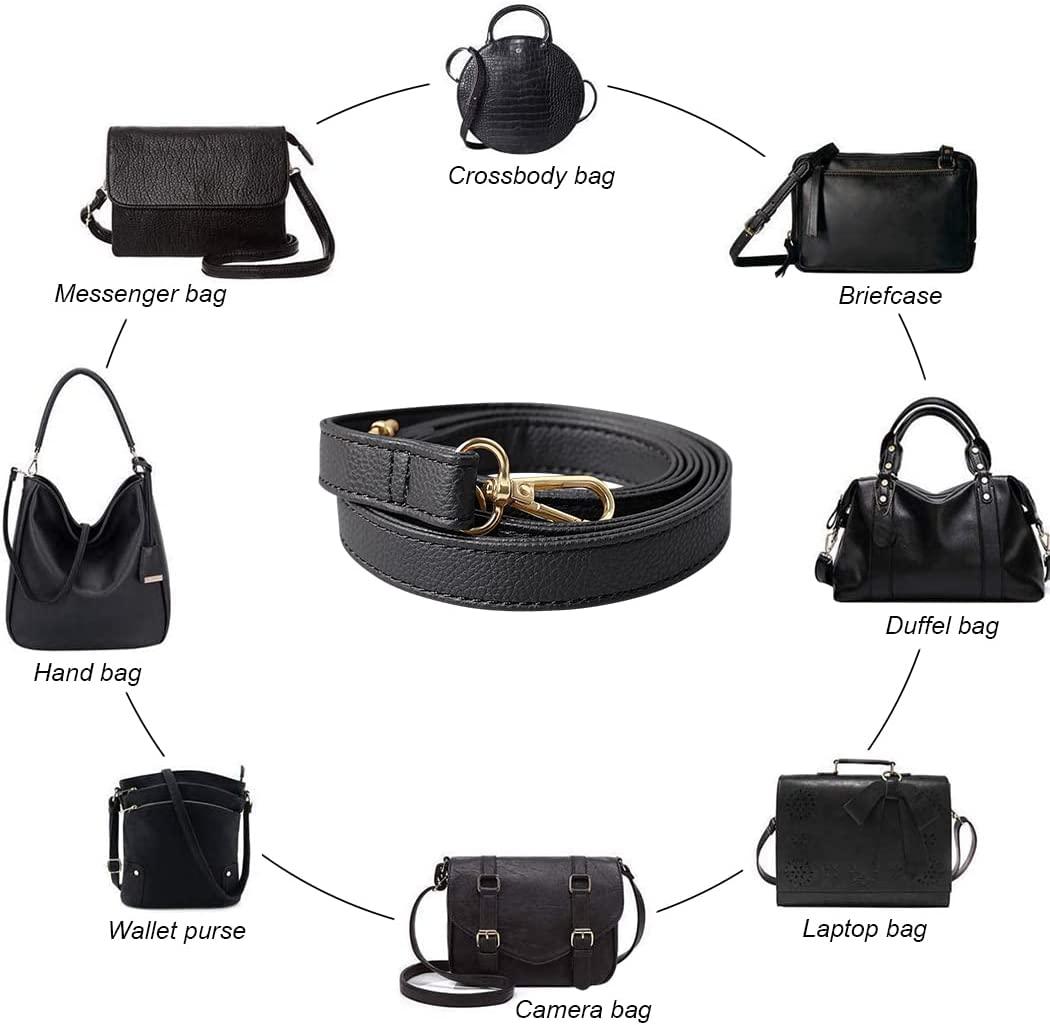 JKNAKN Replacement Adjustable Leather Shoulder Strap with Metal Swivel Hooks  for Crossbody Bag Briefcase Messenger Bag Shoulder Bag Purse Making -2 cm  Width (Black)
