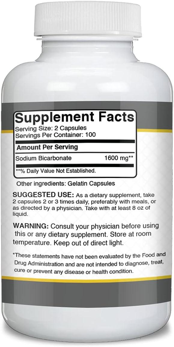 Pharmacy Grade Baking Soda Capsules 1600mg 200 Count
